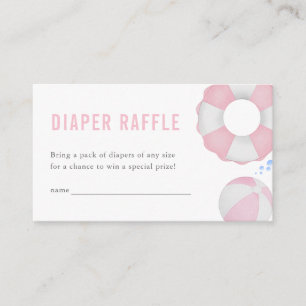 Pink Girl Summer Pool Party Diaper Raffle Card