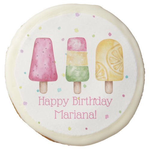 Pink Girl Summer Popsicle Birthday Sugar Cookie