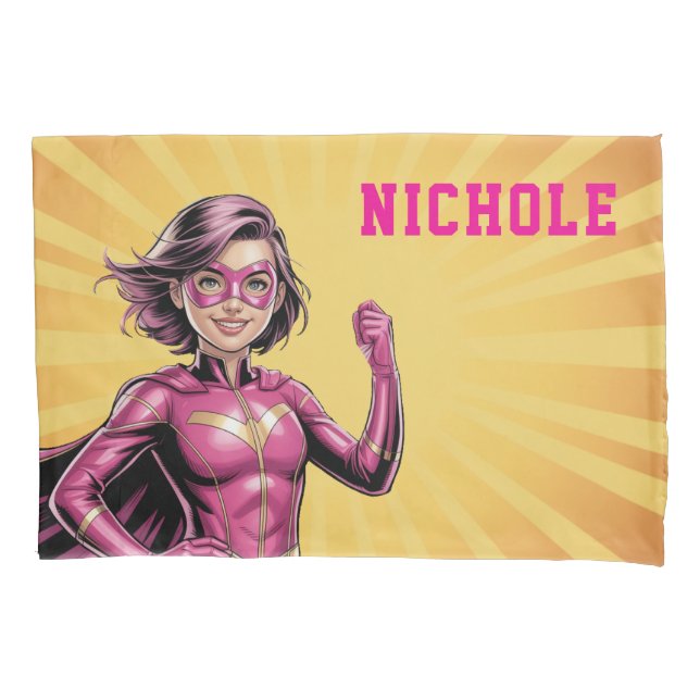 Pink Girl Superhero Birthday Party  Pillow Case (Front)