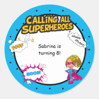 Pink Girl Superhero Comic Envelope Sticker Seal