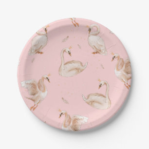 Pink Girl Swan Birthday/ Baby Shower /Party Paper Plates