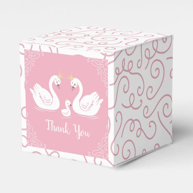 Pink Girl Swans Baby Shower Favor Boxes (Front Side)