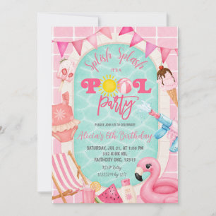 Pink Girl Swimming Pool party Invitation