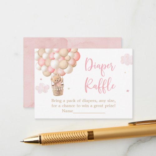 Pink Girl Teddy Bear Baby Shower Diaper Raffle Enclosure Card
