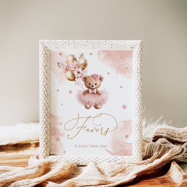 Pink Girl Teddy Bear Baby Shower Favors Poster (Creator Uploaded)