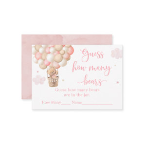 Pink Girl Teddy Bear Baby Shower Guess How Many Enclosure Card