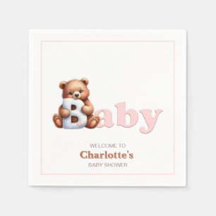 Pink Girl Teddy Bear Baby Shower Napkins