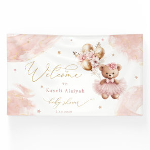Pink Girl Teddy Bear Baby Shower Welcome Banner