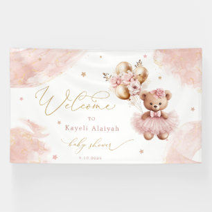 Pink Girl Teddy Bear Baby Shower Welcome Banner