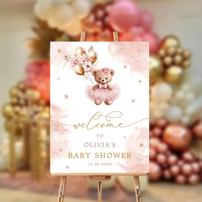 Pink Girl Teddy Bear Baby Shower Welcome Foam Board (Creator Uploaded)