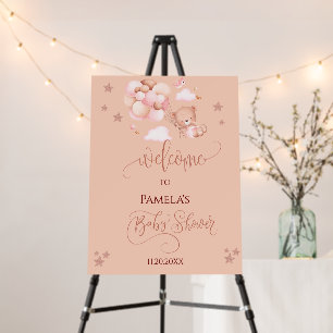 Pink Girl Teddy Bear Baby Shower Welcome Sign