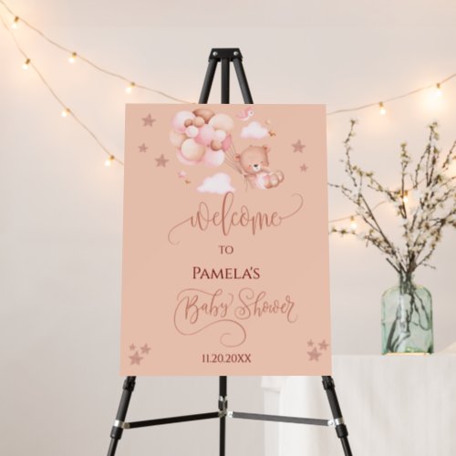 Pink Girl Teddy Bear Baby Shower Welcome Sign