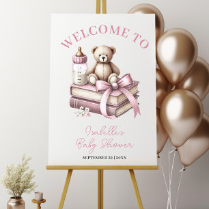 Pink Girl Teddy Bear Baby Shower Welcome Sign