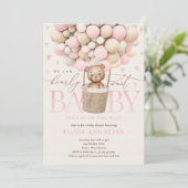 Pink Girl Teddy Bear Balloon Baby Shower Invitation (Standing Front)