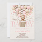 Pink Girl Teddy Bear Balloon Baby Shower Invitation (Front)