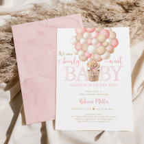 Pink Girl Teddy Bear Balloons Baby Shower Invitation