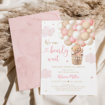 Pink Girl Teddy Bear Balloons Baby Shower Invitation