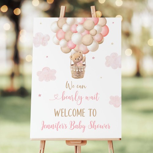 Pink Girl Teddy Bear Balloons Baby Shower Welcome Foam Board