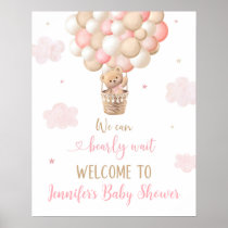 Pink Girl Teddy Bear Balloons Baby Shower Welcome Poster