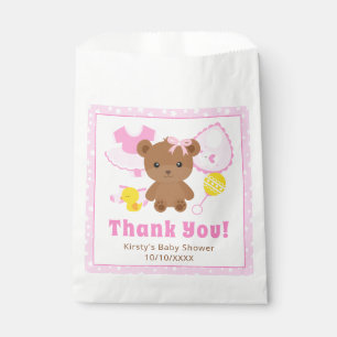 Pink Girl Teddy Bear Clothes Baby Shower Favor Bag