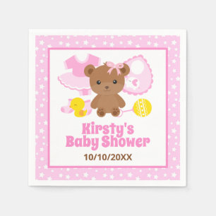 Pink Girl Teddy Bear Clothes Baby Shower Napkins