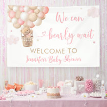 Pink Girl Teddy Bear Hot Air Balloon Baby Shower Banner
