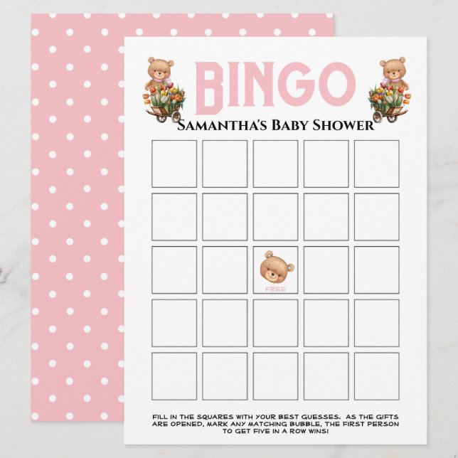 Pink girl teddy bear invitation (Front/Back)