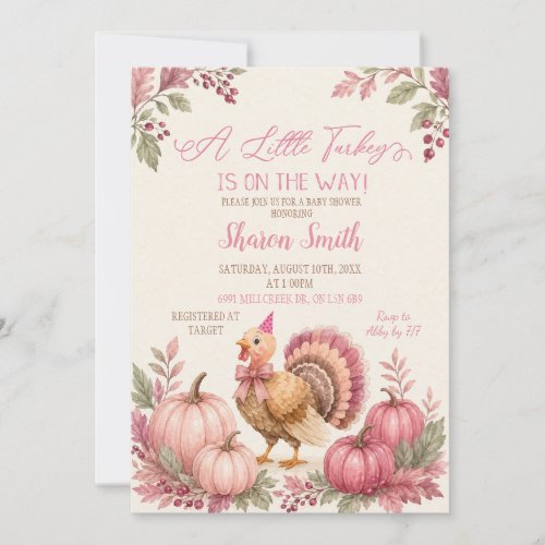 Pink Girl Turkey Baby Shower Invitation