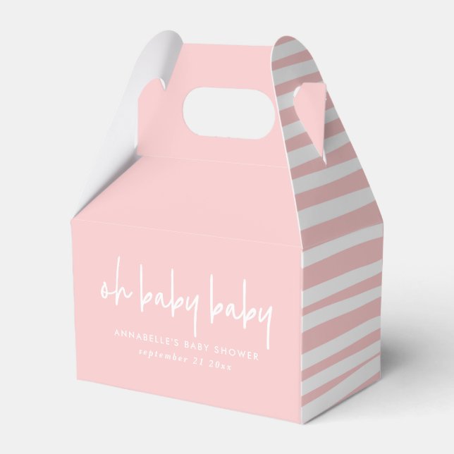 Pink girl twin baby shower party typography modern favor boxes (Back Side)