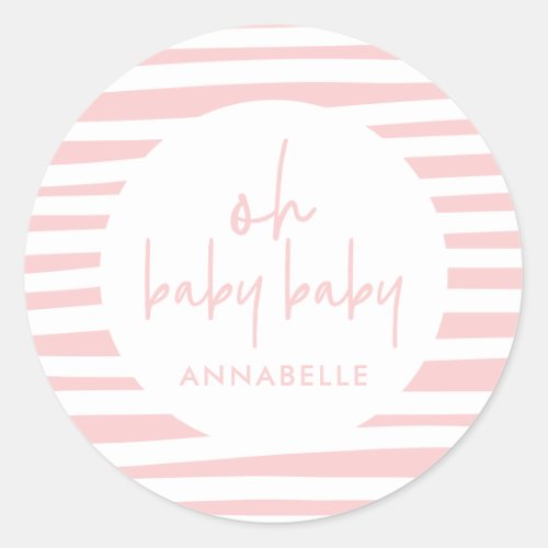 pink girl twin baby shower typography modern party classic round sticker