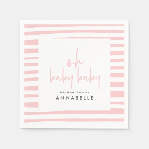 pink girl twin baby shower typography modern party napkins