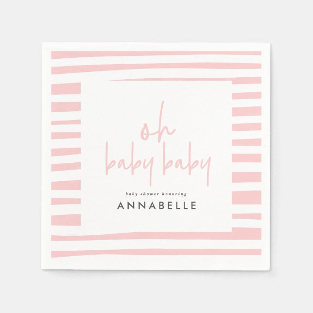 pink girl twin baby shower typography modern party napkins (Front)