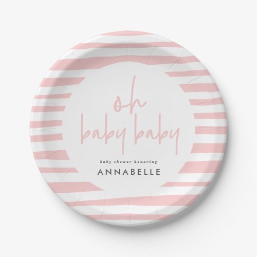 pink girl twin baby shower typography modern party paper plates