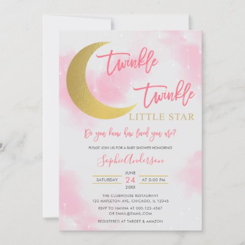 Pink Girl Twinkle Twinkle Little Star Baby Shower Invitation