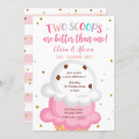 Pink Girl Twins Ice cream Invitation