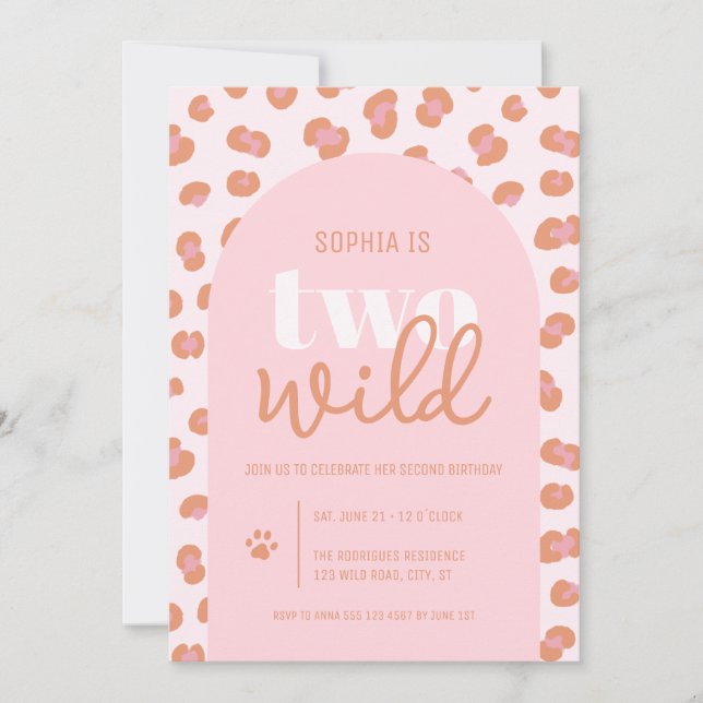Pink Girl Two Wild 2nd Birthday Invitation (Front)