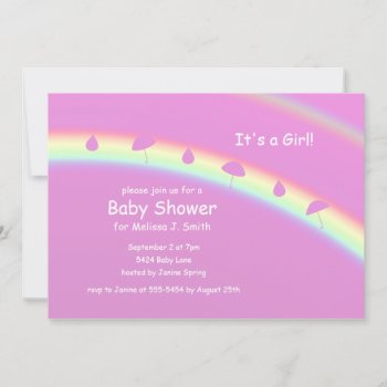 Pink Girl Umbrellas And Drops Baby Shower Invitation by xfinity7 at Zazzle