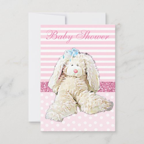 Pink Girl Vintage Bunny Baby Shower Invitation