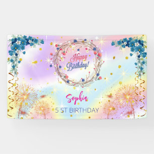 pink girl welcome floral watercolor birthday party banner
