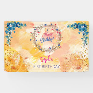 pink girl welcome floral watercolor birthday party banner