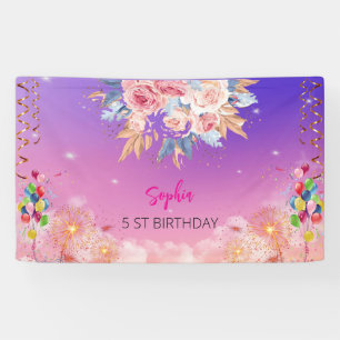 pink girl welcome floral watercolor birthday party banner