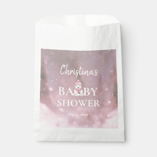 Pink Girl Winter Baby Shower Favor Bag (Front)