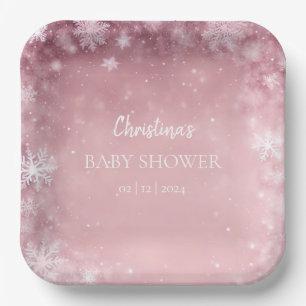 Pink Girl Winter Baby Shower Paper Plates