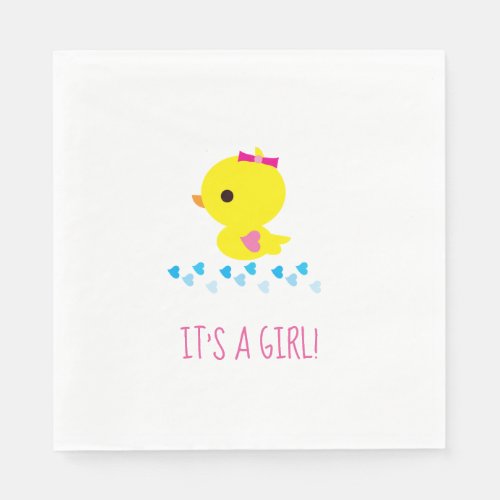 Pink Girl Yellow Duck Baby Shower Kawaii Cartoon Paper Napkins