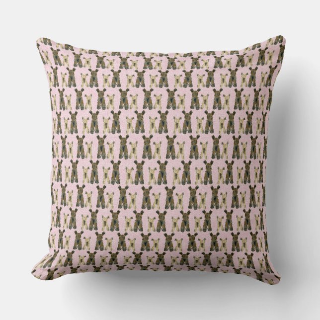 Pink Girl Yorkies Throw Pillow (Front)