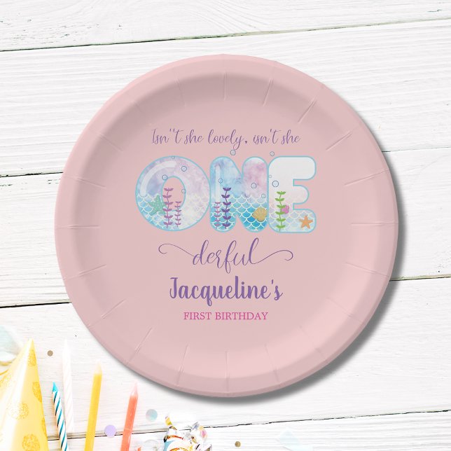 Pink Girls 1st Birthday ONEderful Pretty Paper Plates (Pink girls 1st birthday party paper plates with "Isn't she ONEderful" theme.)