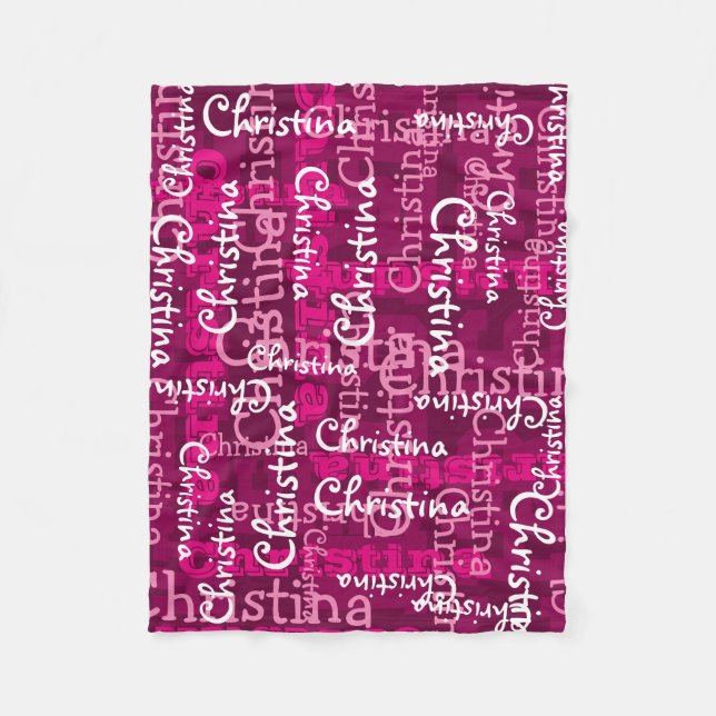 Pink Girl's Allover Name Collage Personalized Fleece Blanket (Front)