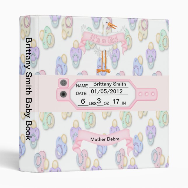 Pink Girls Baby Keepsake Book 3 Ring Binder (Front/Spine)