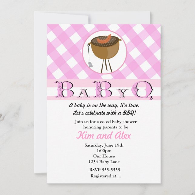 Pink Girls Baby Shower BBQ BabyQ Summer Invitation (Front)
