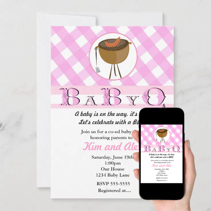 Pink Girls Baby Shower BBQ BabyQ Summer Invitation | Zazzle